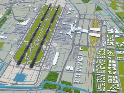 Shanghai Hongqiao International Airport 12km Low-poly 3D model