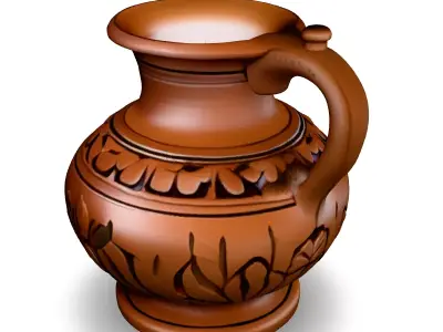 Ancient Clay Jug with Floral Design Low-poly 3D model