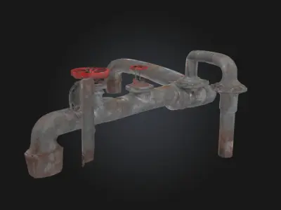 Rusty Industrial Pipe System Aged Utility Network 3D model