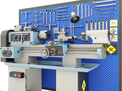 Lathe machine workbench workshop Industrial garage tools 3D model purchase