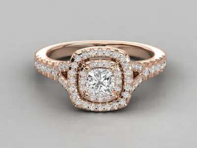 Portuguese Cut Halo diamond Engagement Ring 3D print model