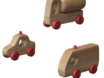 Stylized Wooden Toy Vehicles Set 3D model