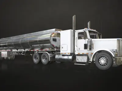 Flat Top Semi Truck Tank Trailer Low-poly 3D model
