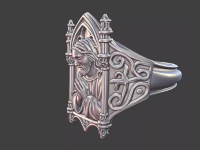 gothic church jesus ring ornate antique ring v2 3D print model