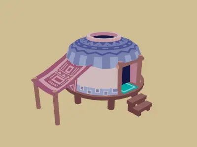 Low-poly yurt - 2 versions with extra  Low-poly 3D model