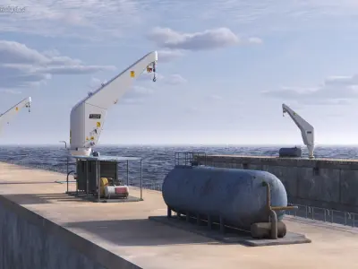 Seasight Davits Cranes Installed in Ship Dry Dock 3D model