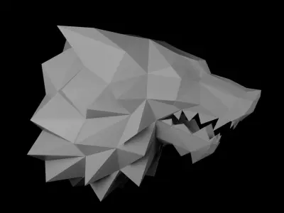 Low-poly Wolf game of thrones head 3D model