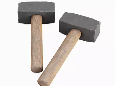 Industrial Wooden Hammer 07 Low-poly 3D model