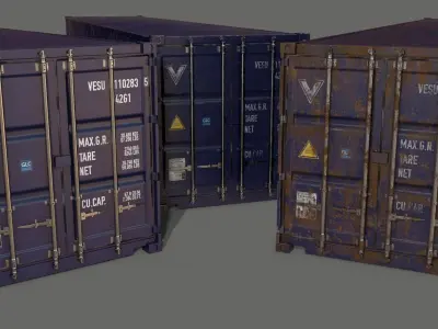 PBR 40 ft Shipping Cargo Container - Blue Dark Low-poly 3D model