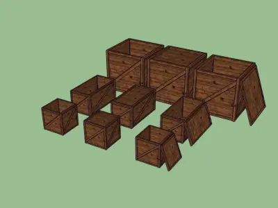 boxes set of wooden Low-poly 3D model