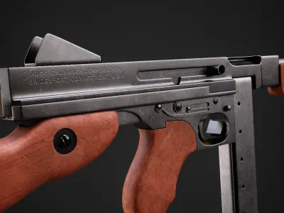 Game-Ready Thompson M1A1 SMG Low-poly 3D model