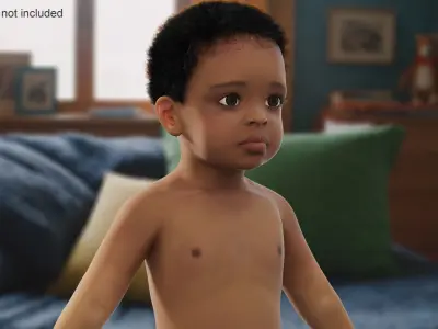 Black Baby Boy Light Skin Wearing Diaper A-Pose 3D model