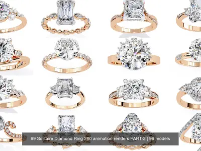 99 Solitaire Diamond Ring 360 animation renders PART-2 3D Model Pack