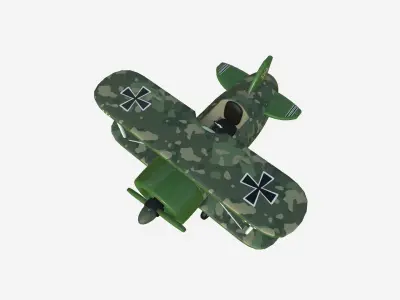 Airplane Cartoon A08 Green Camouflage - Classic Aircraft Low-poly 3D model