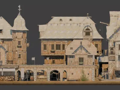 Medieval Town Square and Alley Scene Low-poly 3D model