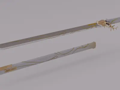 Horizontal Saber White Deer cold weapon Chinese swords PBR 3D model
