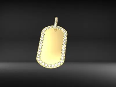 Diamond Dog Tag Pendant necklace Jewelry Mens gift  3D print model