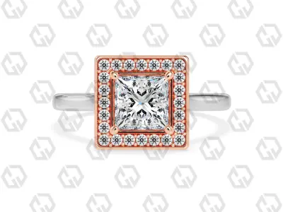Ring 188 Princess Shape Cathedral Halo with Gems 3D print model