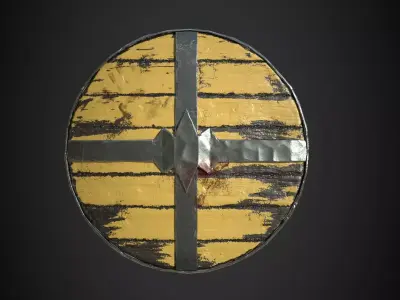 Viking historical yellow shield Low-poly 3D model