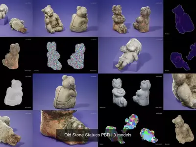 Old Stone Statues PBR 3D Model Collection