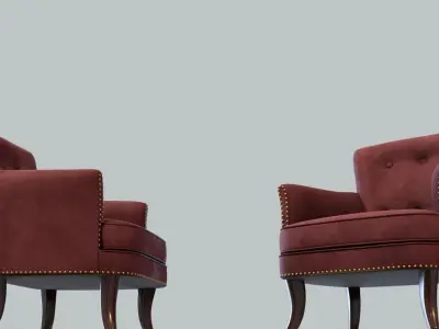 Vintage Chair Burgundry Velvet Upholstery Dark Walnut Legs Low-poly 3D model