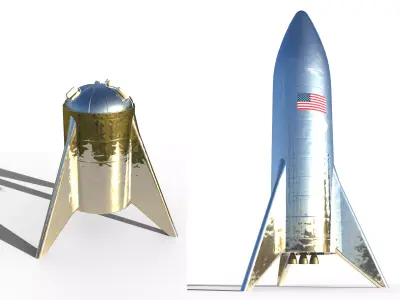 Starhopper and Starship Prototype Low-poly 3D model