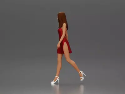 Woman in Red Dress and Heels Walking with Confident Stride 3D print model