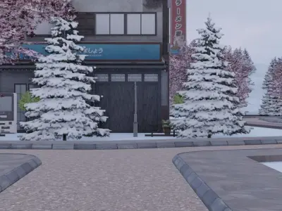 Winter Cherry Blossom Village 3D model
