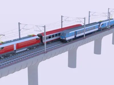Bridge with Siemens trains 3D model