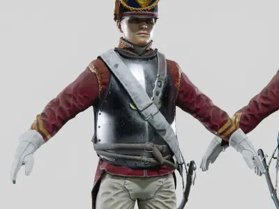 Soldier Napoleon Cavalry Cuirassier Rigged Low-poly 3D model