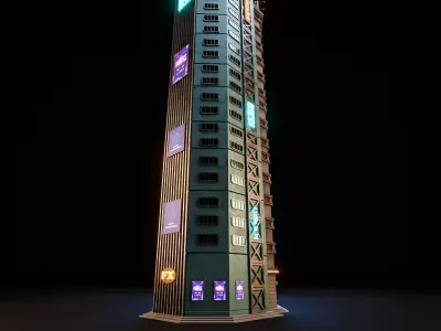 SCIFI CYBERPUNK FUTURISTIC NEON SKYSCRAPER 10 Low-poly 3D model