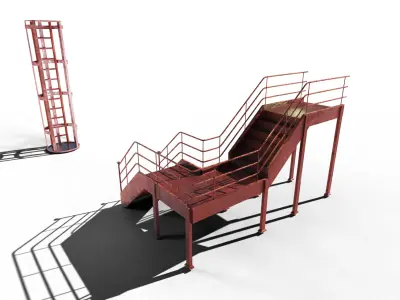 Catwalk Staircase and Ladder in Cage Low-poly 3D model