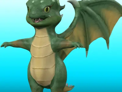 Cute Cartoon Dragon Low-poly 3D model purchase