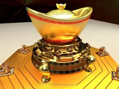 Chinese gold ingot  3D model purchase