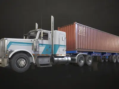 Flat Top Semi Truck Container Trailer Low-poly 3D model
