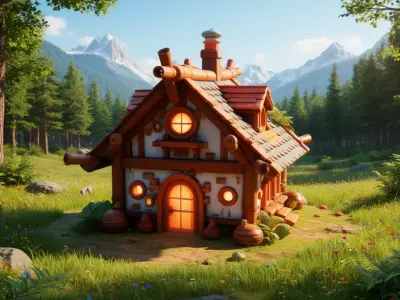 Enchanted Cottage Whimsical 3D Fantasy Log Cabin Low-poly 3D model
