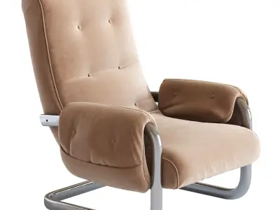 Tan Brown Mohair Velvet Large Lounge Chairs  3D model