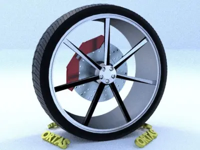 ORTAS CAR RIM 31 GAME READY RIM TIRE AND DISC 3D model