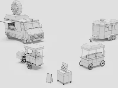 Food Cart Pack Collection Low-poly 3D model