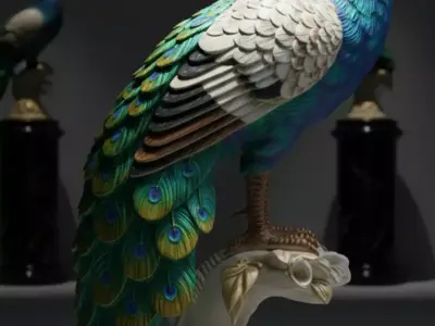 Realistic Peacock Bird  Iridescent Feathers PBR Game Ready Low-poly 3D model