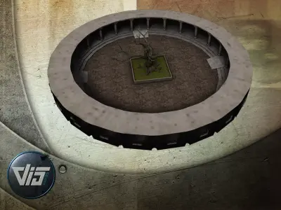 Arena circular building with tree in middle Low-poly 3D model