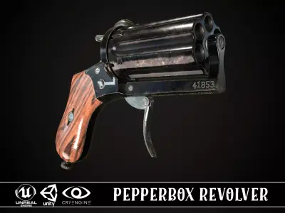 Pepperbox Revolver Dark Low-poly 3D model