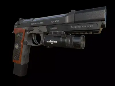 Berettam9 handgun with extended mag and muzzle - Low Poly Low-poly 3D model