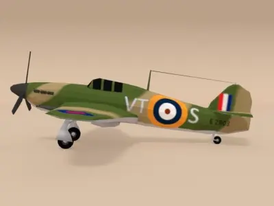 Low Poly Hawker Hurricane MK II WW2 Airplane Low-poly 3D model
