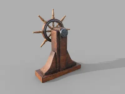 Steering wheel for a sea ship and a bell Wheel 3D model Low-poly 3D model