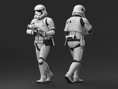 Dirty First Order Stormtrooper with Blaster Walking Pose 3D model