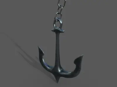 Anchor 3D model hanging from chain Low-poly 3D model