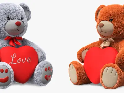 Teddy Bears Holding Heart Fur Collection 3D model