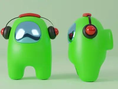 Among Us Light Green with Headphone 3D model