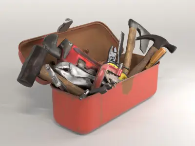Toolbox with 14 Realistic Hand Tools  PBR 4K Textures Low-poly 3D model